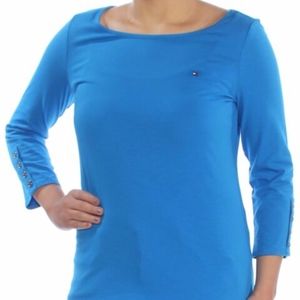 Blue 3/4 Sleeve Boat Button Detail XL 133